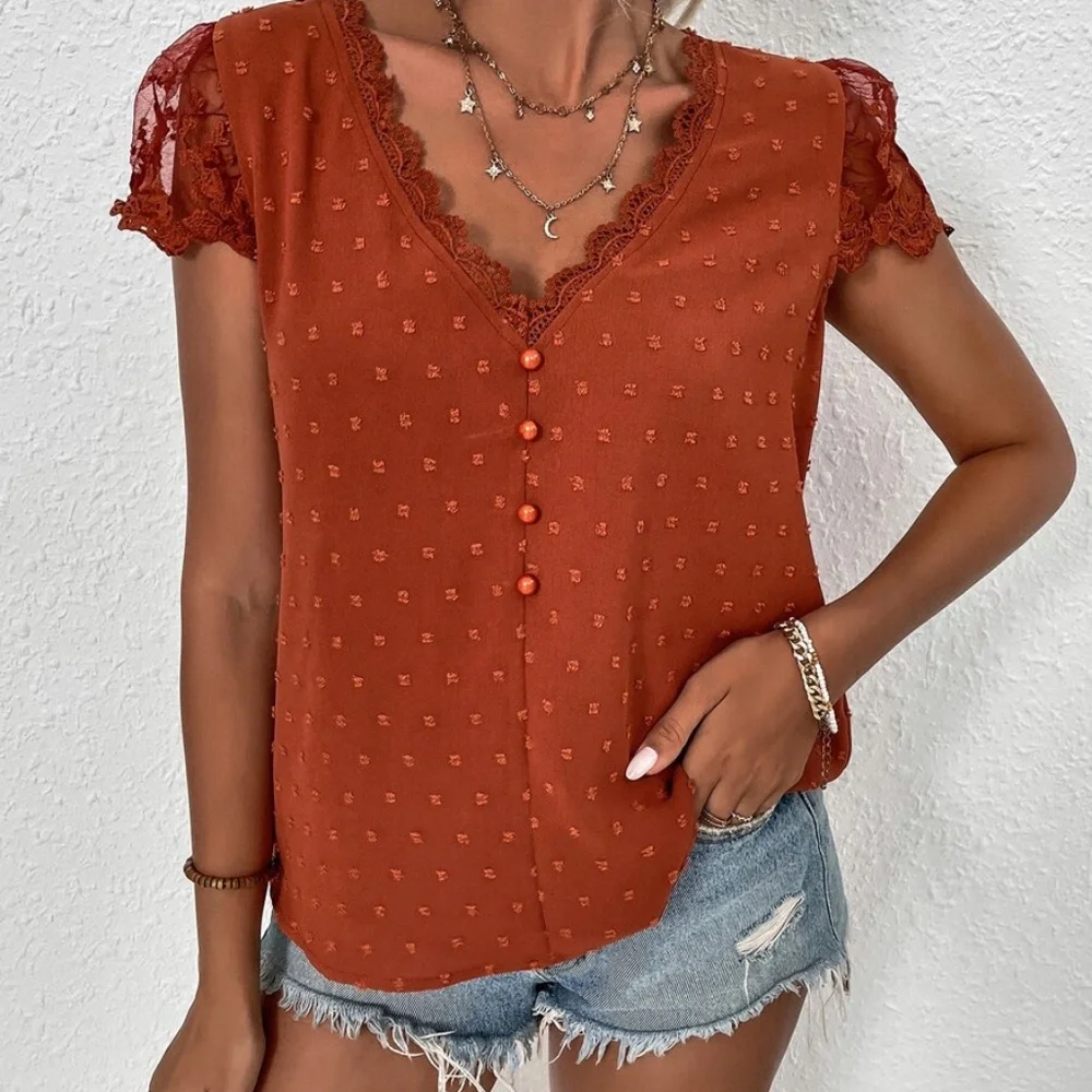 Boho Swiss Dot Floral Lace Blouse - Picture 6 of 13